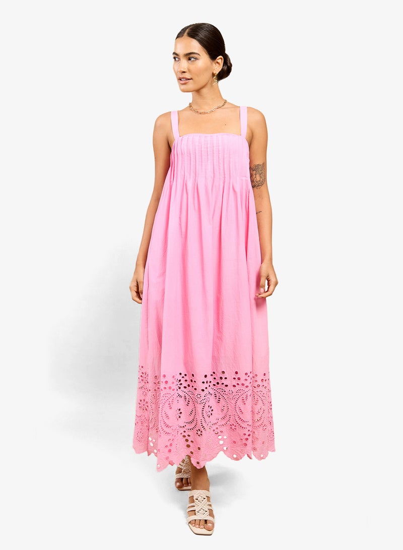 Little Mistress Pink embroidered Midi Dress - Image 1